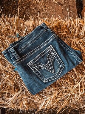 Vigoss Dark Wash Embroidered Pocket Jeans - Blue